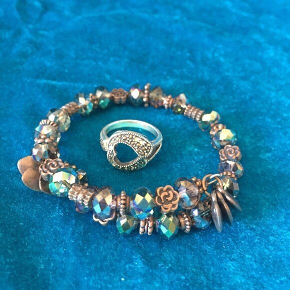 𝅺bracelet and ring set Marcasite sterling ring - Picture 1 of 6